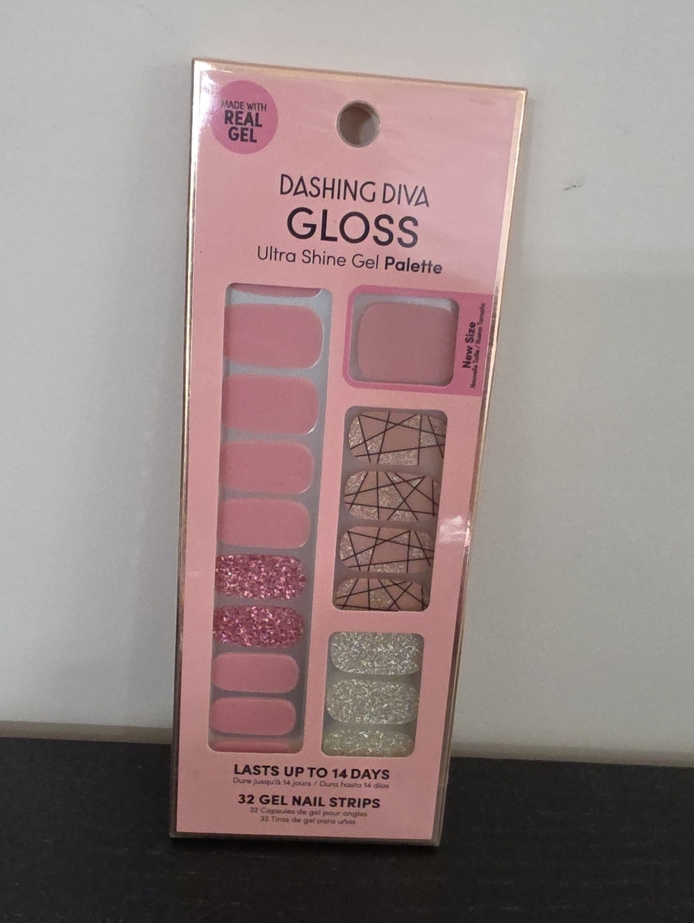 Dashing Diva Gloss Pink Ultra Shine Gel Nail Strips- Rose Sparkle